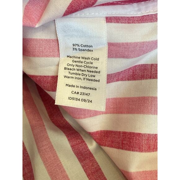 Talbots Womens Top Sz M Pink Striped Non-Iron Popover Shirt Long Sleeve Stretch - Picture 3 of 7